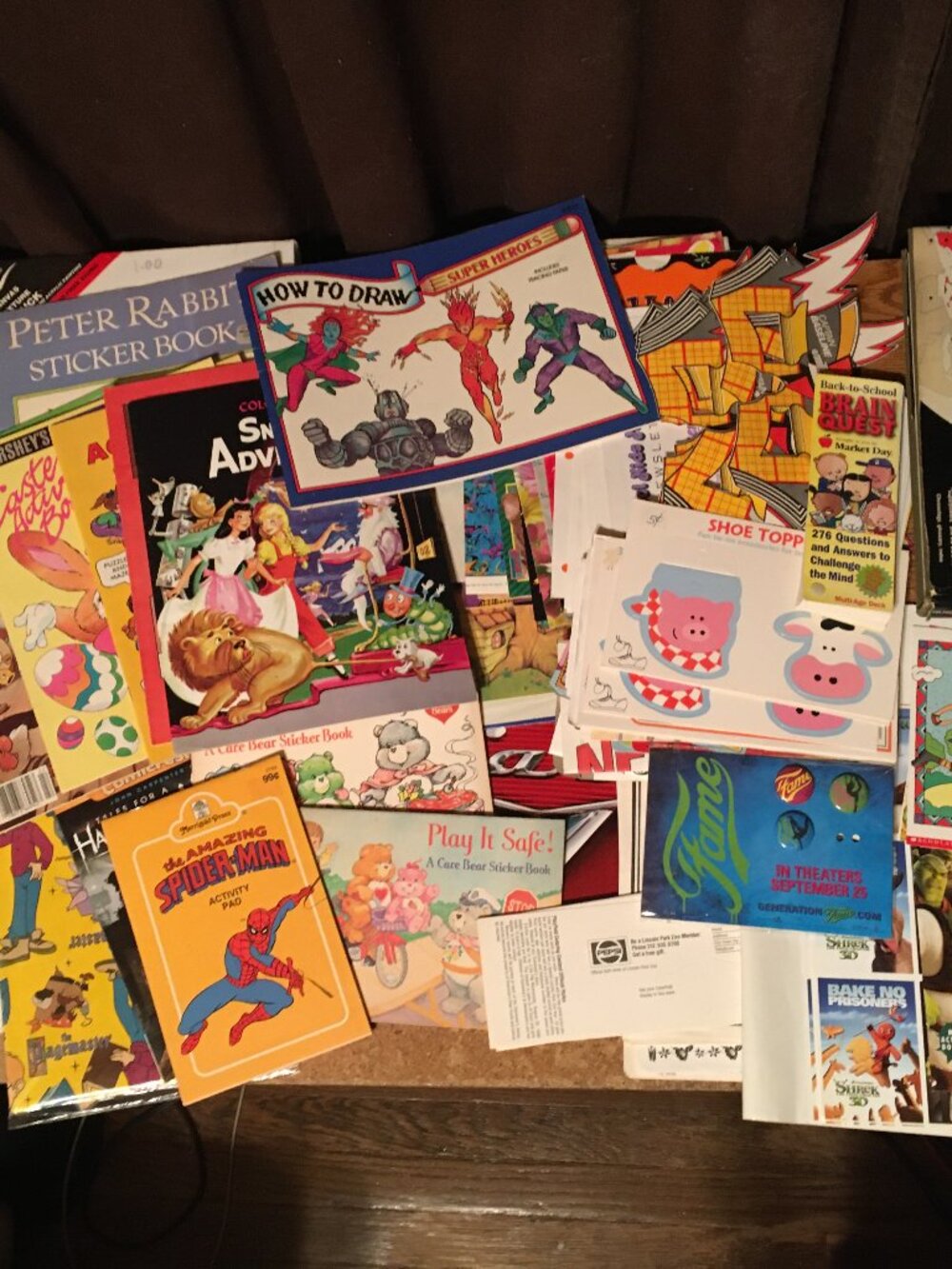 HUGE LOT OF KIDS COLORING ACTIVITY BOOKS SHREK HERSHEY'S SPIDERMAN CARE BEARS
